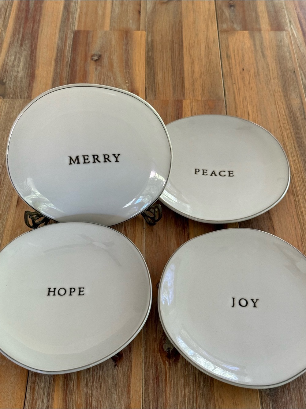 Hearth & Hand Holiday Word Stoneware Appetizer Plates - Merry Peace Hope Joy